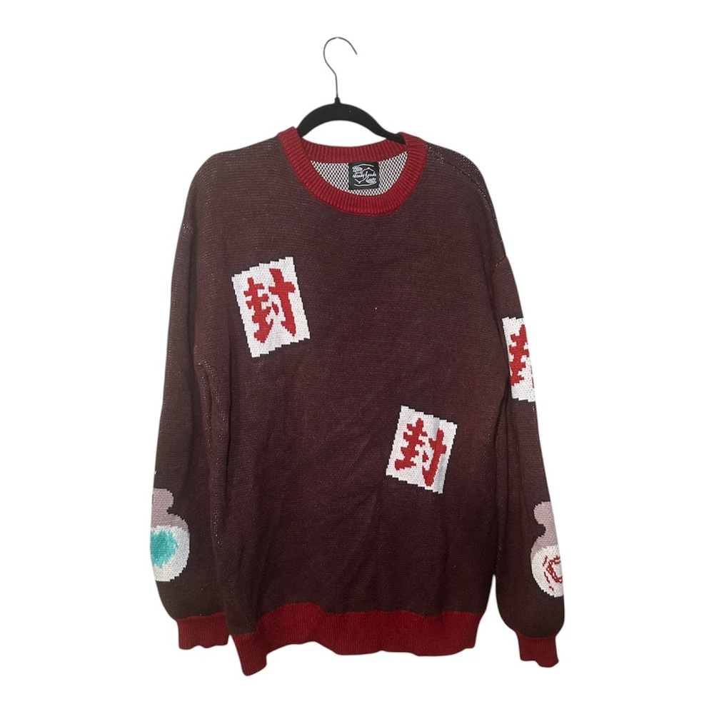 Steady hands Stylish Brown and Red Graphic Crewneck Sweater